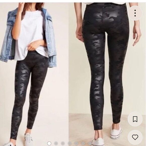 SPANX Pants - SPANX Faux Leather Black Camouflage Leggings Size XL